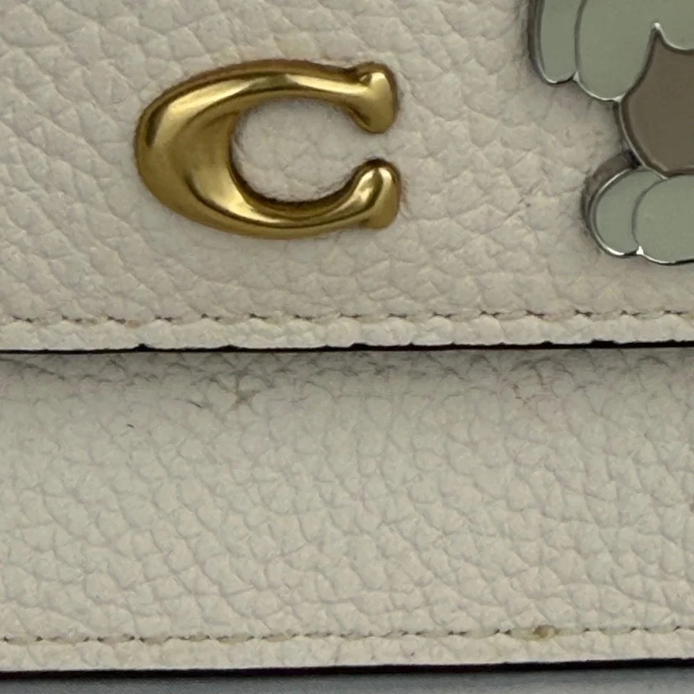 Coach Bunny Card Case on Chain White Pebbled Leather Mini Bag AXP 4